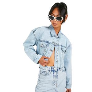 Dernières vestes en denim courtes décontractées pour femmes à la mode de rue décontractée perles délavées légères décoration coton pour marques privées - Product Image 1
