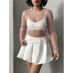 Blusa Elegante de Tul con Puntos para Mujer, Marca TOPSHOW, Ligera y Transparente, Manga Larga, para Venta al Por Mayor - Color Piedra - Product Image 3