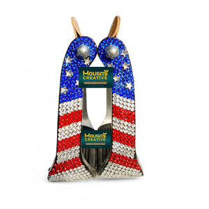 OEM personnalisé Western selle fer équestre baril sentier cheval étriers drapeau américain décor strass cuir personnalisé décoré - Product Image 1