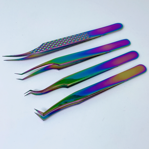 Pinzas para pestañas postizas Acero inoxidable Calidad fina Recto y curvado Top Lash Tweezes Suministros de extensión de pestañas - Product Image 4