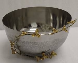 Cuenco grande para servir con diseño de flores para el hogar, Hotel, restaurante y vajilla, cuencos para servir de latón y acero de Color plateado y dorado - Product Image 3