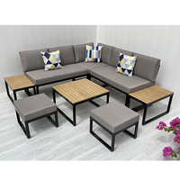Pham Gia TEXAS SF00049 Ensemble de canapés d'extérieur de luxe moderne et confortable en forme de L avec structure en acier, en bois d'acacia, teck et rotin CD Garden
