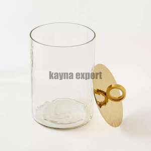 Vente directe d'usine Ensemble de 3 couvercles en métal plaqué or avec anneau Contenant à condiments en forme de cylindre en verre pour le stockage des aliments - Product Image 1