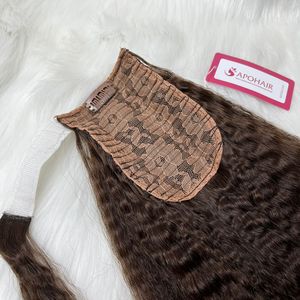 100% Vietnam haute qualité 18 pouces Remy Extensions de cheveux crépus droite vague naturelle lâche vague profonde couleur brune queue de cheval humaine - Product Image 5