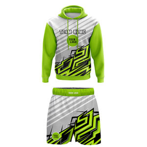 Sublimación personalizada Streetwear Cordón Ocio Nailon ondulado Manga corta Sudadera con capucha Conjuntos de pantalones cortos para hombres - Product Image 1