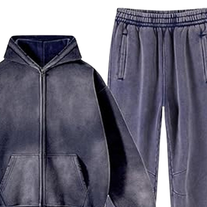 Ensemble survêtement gris anthracite délavé à l'acide pour homme, veste en molleton vintage, pantalon de jogging, ensemble surdimensionné, streetwear, tenue d'hiver - Product Image 6