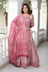 FABRIA Designer Pure Cotton Traditional Hand <b>Block</b> <b>Print</b> Reversible Sun Protection Lehenga Choli Lace Border Pakistani Style All - Product Image 4