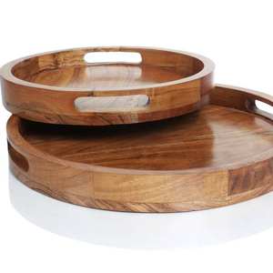 Elegante Juego de 2 bandejas de madera para servir platos de tamaño personalizado para servir alimentos utensilios de cocina para decoración del hogar comedor fiestas eventos - Product Image 3