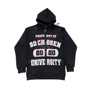 Conjunto Deportivo de Sudadera con Capucha y Pantalones de Chándal con Cremallera Completa y Pedrería Estilo Y2K, Ropa Deportiva Urbana con Gráficos Brillantes Personalizados para Hombre - Product Image 4