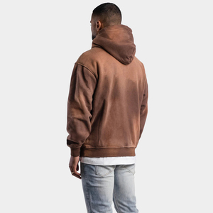 Custom Heavyweight Cotton Hoodies Acid Washed Print Oversized <b>Zip</b> Boxy Streetwear Distressed Rhinestone Men's Hoodie - Product Image 4