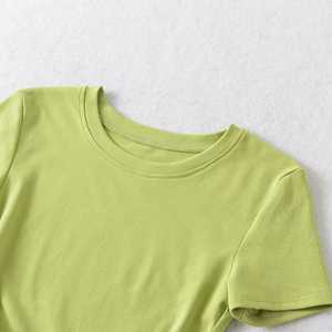 Camiseta de algodón de manga corta con cuello redondo para mujer de alta calidad Camiseta de verano de moda con logotipo bordado Jersey informal Patrón sólido - Product Image 3