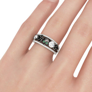 Jeulia Floral Design Round Cut Sterling Silver <b>Skull</b> <b>Ring</b> with Zircon for Party - Product Image 4