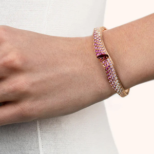 Luxury Rose Gold Cuff <b>Bracelet</b> With Garnet Wings Design Channel Set Pink Gemstones Women Party Jewelry - Product Image 3