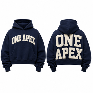Sweat-shirt à capuche en molleton épais bleu marine surdimensionné avec broderie personnalisée en coton par ONEAPEX - Product Image 4