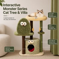 Monster Series Villa pour chat intégrée moderne 4 niveaux 85 cm Écologique Multifonctionnelle Griffoir pour chat Corde en sisal Peluche