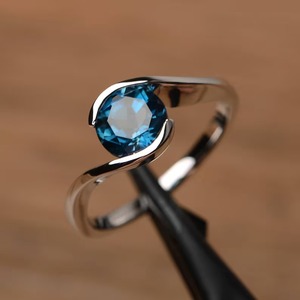<b>Dainty</b> Vintage Christian London Blue Topaz Sterling Silver Engagement Wedding <b>Ring</b> with Romantic Cut and Invisible Setting - Product Image 5