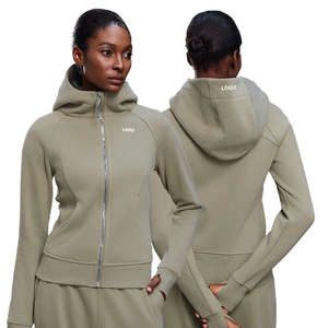 Ensemble de survêtement élégant pour femme, veste zippée et pantalon de jogging, tricot uni, 100% coton, manches longues, vêtements de sport, ensemble deux pièces - Product Image 2