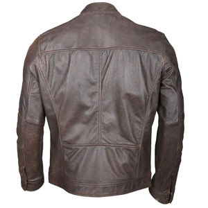 Chaqueta de Cuero para Hombre, Estilo Casual, con Cuello Alto, de Piel de Vaca Marrón Desgastada, 100% Cuero Genuino, Servicio OEM - Product Image 3