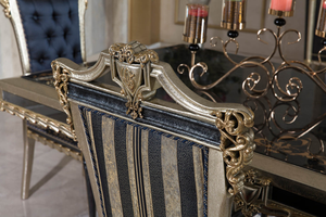 Luxury Royal Style <b>Dining</b> <b>Chair</b> Gold Leaf Hand-Carved Wood Frame with Navy <b>Blue</b> Tufted Velvet - Product Image 4