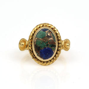 Bague de mariage ovale en azurite et cuivre de 10x14 mm, sertie de pierres précieuses, plaquée or 18 carats, style bohème délicat, pour femmes, bijoux fins - Product Image 3