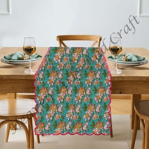 Offre Spéciale traditionnel main bloc impression 100% pur coton tissu broderie bord chemin de Table fabricant indien Floral pour la décoration - Product Image 5
