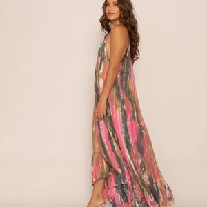 <b>Dresses</b> Elegant Women Sexy Hand Made Tie Dye Print Spaghetti Strap Holiday Wear Beach <b>Maxi</b> <b>Dresses</b> Premium Product - Product Image 1