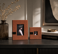 Cadre photo en cuir tressé fait main de luxe moderne, support minimaliste en cuir PU pour photos, cadeaux de bureau, ensemble cadeau UV