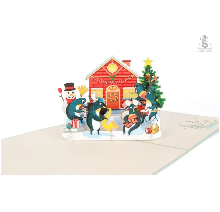 Natale pinguini musica Band Pop Up carta di utilizzo per il giorno di Natale all'ingrosso dal fornitore Vietnam più venduto artigianato