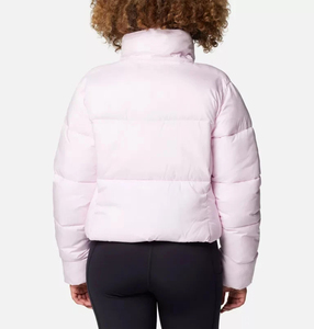 Veste courte doudoune rose aube pour femmes OEM vente en gros confortable hiver fermeture éclair complète toile respirante support solide bulle peau de mouton - Product Image 3