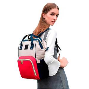 Myrva Colored Diaper <b>Backpack</b> <b>Large</b> Nylon Zipper Closure Preppy Style All Seasons Functional Storage Bag - Product Image 1