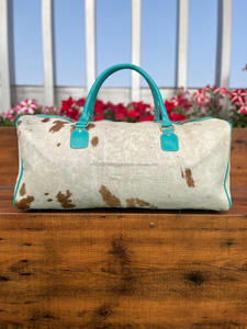 กระเป๋าเดินทางใบใหญ่แบบวินเทจทำด้วยมือออกใหม่กระเป๋าหนังวัวยูนิเซ็กซ์ทรงดัฟเฟิลขอบสีเทอร์ควอยซ์ออกแบบเครื่องมือแฟชั่นตามสั่ง - Product Image 4