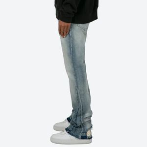 กางเกงยีนส์ฮิปฮอปบ็อกกี้ทรงสลิมฟิตกางเกงยีนส์แนวไฮสตรีทกางเกงบูตตัดรอยขาดแต่งทรงบานผ้าเดนิมสไตล์เย็บปะติดสำหรับผู้ชาย - Product Image 4