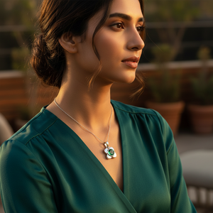 "925 <b>Silver</b> Religious <b>Cross</b> <b>Pendant</b> with Green Gemstone Charm Rhodium Plated Jewelry" - Product Image 1