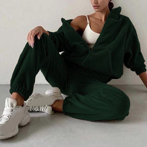 Online Women Crop Tracksuit Jogger Set 2025 Womens Clothing Custom Embroidery Logo Two Pieces Full Zip up Crop <b>Hoodie</b> Set - Product Image 1