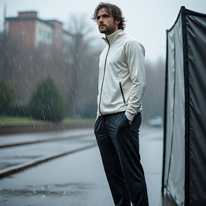 ชุดกันลมสไตล์สตรีทชุดวอร์มสองชิ้นสำหรับผู้ชายเดินเขาชุดกันฝนสีดำทำจากไนลอน100% สำหรับผู้ชาย - Product Image 3