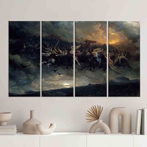 Lienzo Impreso de Mitología Nórdica: Decoración de Pared de la Cacería Salvaje de Odín, 4 Piezas: Enmarcado en Galería - Product Image 1