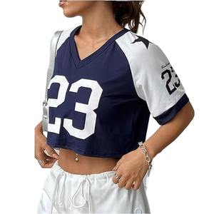 Camiseta de gran tamaño, camiseta Vintage recortada y cuadrada para mujer, camiseta de fútbol americano, camisetas deportivas de malla de alta calidad personalizadas - Product Image 5