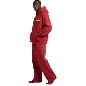 Survêtements en molleton 100 % coton imprimés sur mesure, vente en gros OEM, style streetwear, coupe oversize, sweat à capuche et pantalon de survêtement pour homme, rouge - Product Image 1