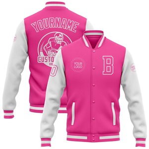 Blouson aviateur personnalisé blanc rose à pression intégrale Varsity Letterman veste bicolore Streetwear coupe-vent veste universitaire vintage pour homme - Product Image 1