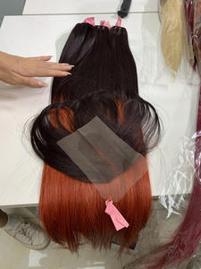 Tendance chaude vietnamienne Ombre Orange 22 "Extensions de cheveux de couleur sans enchevêtrement sans perte avec fermeture de paquets de prix de gros - Product Image 3