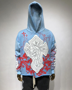 Sweat à capuche personnalisé et surdimensionné pour hommes, délavé à l'acide, Streetwear, sweat-shirt vintage avec techniques brodées pour la saison de printemps - Product Image 1