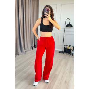 Wholesale <b>Red</b> <b>Linen</b> <b>Trousers</b> with Drawstring Waist - <b>Red</b> - Product Image 1