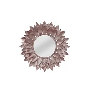Copper Round Flower Design Decorative Metal Wall Mounted Wall Mirror Decorative Modern Wall Mirror For Living Room