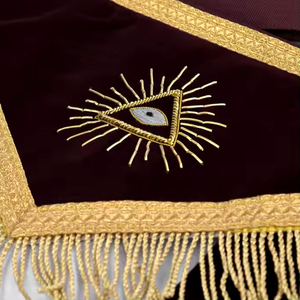 Custom Embroidered Masonic Apron Black Gold Fringe Classical Style Badge <b>Sew</b>-On Garment Accessory - Product Image 3