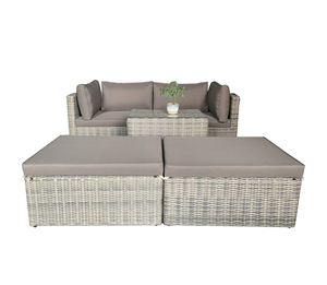 High Quality Modern Farmhouse Apartment Outdoor Grey Rattan Wicker Steel Furniture Set Tempered Glass Sofa Chair Living Room - Product Image 1