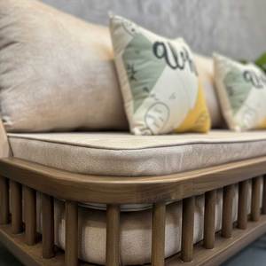 Three-Seat KBH <b>Sofa</b> with Wooden Slats and Genuine Leather Cushions-Tropical Design Home Furniture SFB68068 - Product Image 6