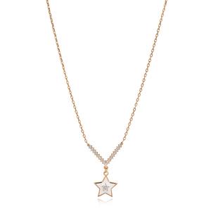 Collar con Colgante de Estrella con Esmalte Blanco y Circonitas, Hecho a Mano en Turquía, Plata de Ley 925, Certificado para Boda y Compromiso, Venta al por Mayor - Product Image 3