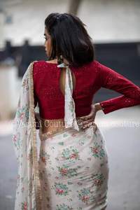 Última colección de 2024, la más hermosa, Georgette, estampado Floral, Sari, bordado, secuencia, trabajo, diseñador, blusa, pieza, bodas - Product Image 4