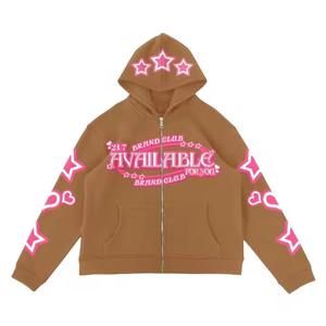 2025 personnalisé qualité luxe coton imprimé fermeture éclair grande taille femmes sweats à capuche haute qualité Baggy Streetwear pour l'hiver vente chaude - Product Image 3