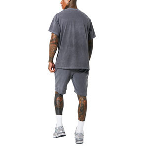 Ensemble de jogging de haute qualité 100% coton lavé à l'acide t-shirt et ensemble court personnalisé mode lavage à l'acide hommes ensemble court - Product Image 6